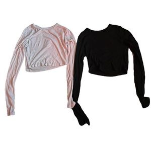 2 Garage white and black cropped long-sleeve tops, both size s